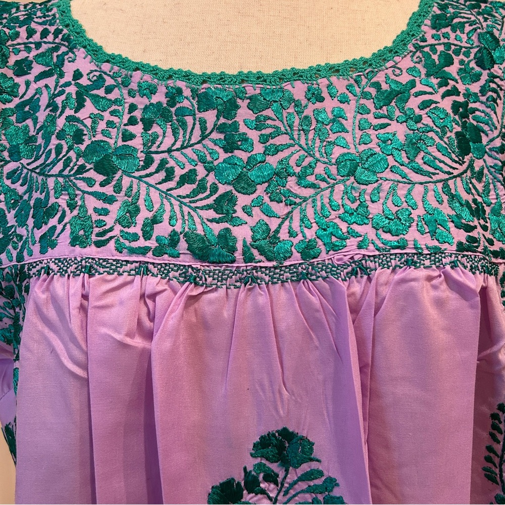 San Antonino Maxi Dress,Oaxaca Mexican dress.Hand Embroidered with Silk Threads. - Picture 3 of 10